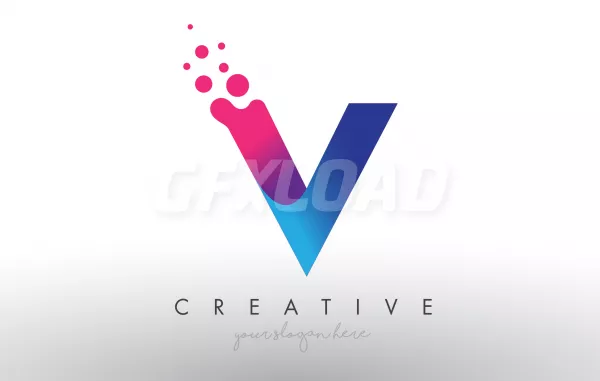 V Letter Design With Creative Dots Bubble Circles