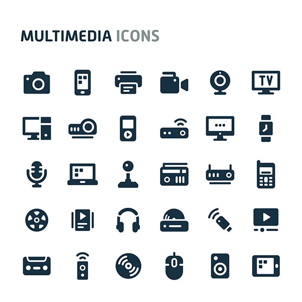 Multimedia Icon Set Fillio Black Icon Series