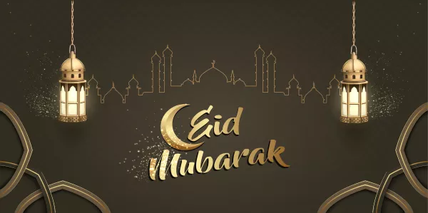 Islamic Greeting Eid Mubarak Card Design With Gold Lanterns