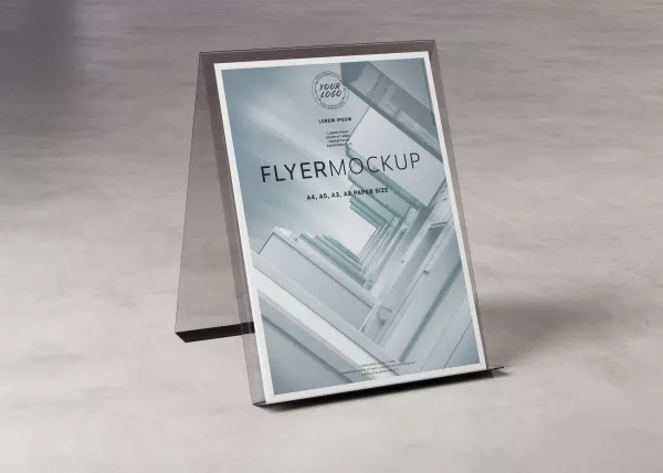A4 Flyer Display Stand Concrete Mockup