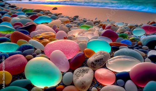 Free Download Colorful gemstones on a beach polish textured sea glass and stones on the seashore green blue shiny glass with multi colored sea pebbles close up beach summer background - GFXLoad