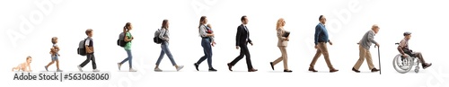 Free Download Full length profile shot of a group of people walking from a baby crawling to a senior - GFXLoad