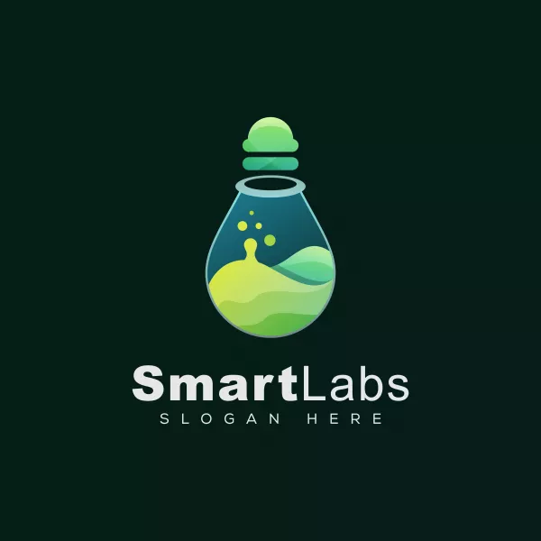 Awesome Smart Laboratory Logo Bulb With Liquid Logo Design Template
