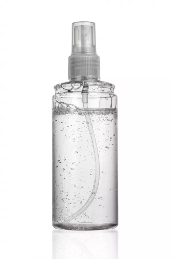Botella Transparente Gel Alcohol Limpiar Pantalla Pantalla Monitor Aislado Blanco