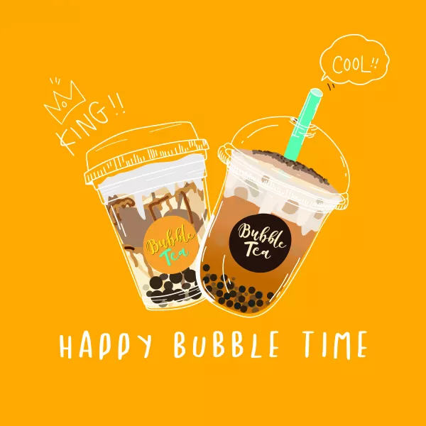 Bubble Tea Pearl Milk Tea Doodle Style Banner