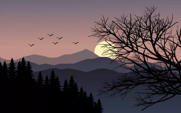 Mountain Sunset Landscape With Tree Branches
