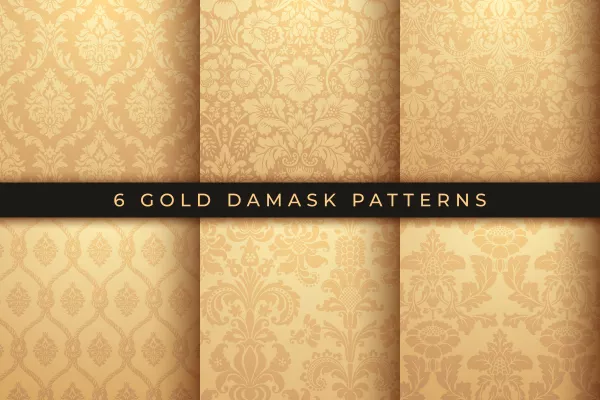 Set Vector Damask Patterns Rich Gold Ornament Old Damascus Style Pattern Wallpaper
