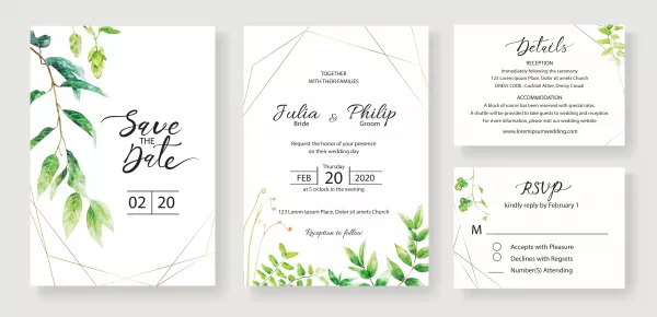 Set Wedding Invitation Card Template Greenery