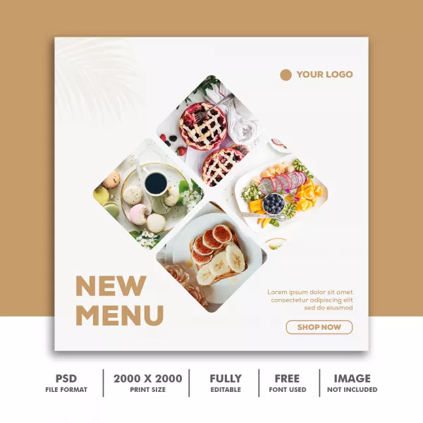 Social Media Post Template Square Banner Instagram Restaurant Food Clean Elegant Modern Gold Glamour White