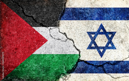 Israel vs palestine (war crisis political conflict) grunge country flag illustration (cracked concrete background)
