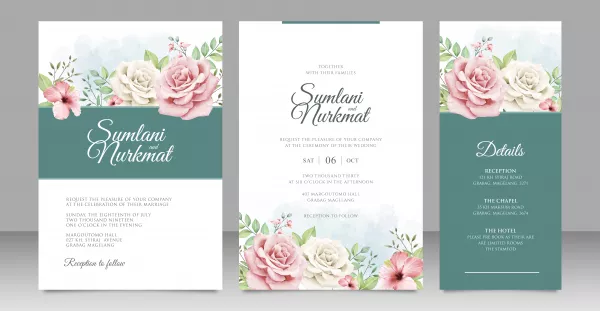 Wedding Invitation Card With Beautiful Roses