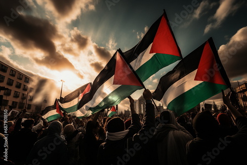 Protest people with palestine flag