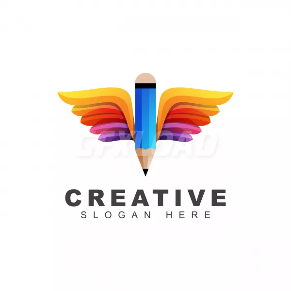 Free Download Creative Pencil With Wings Logo Education School Gradient Logo Template - GFXLoad