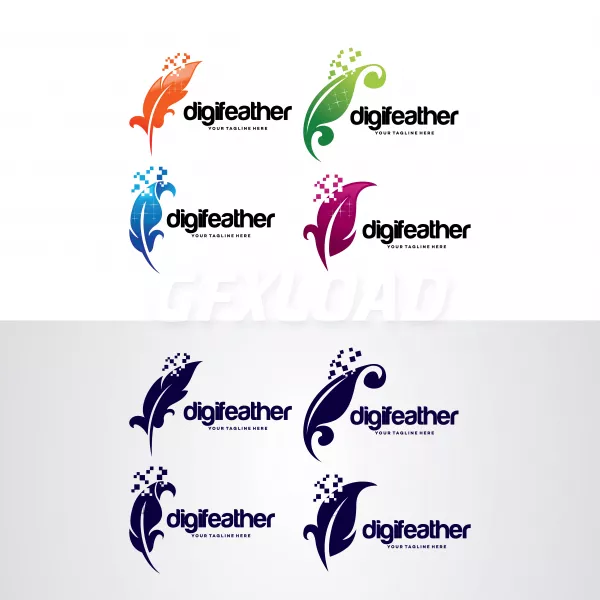 Digital Feather Logo Set