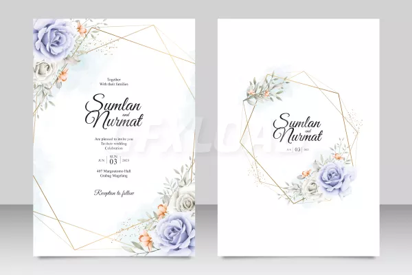 Floral Wedding Card Template With Golden Frame Geometrics