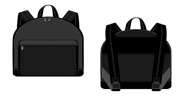 Black Backpack Vector Illustration Technical Drawing Backpacks Schoolchildren Students Travellers Tourists With Zipper