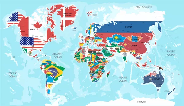 Illustration Map World With Flags All Countries