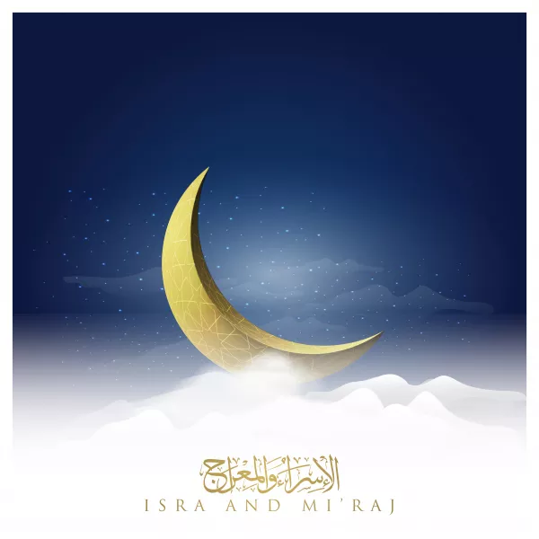 Isra Mi Raj Greeting Islamic Illustration Background With Moon