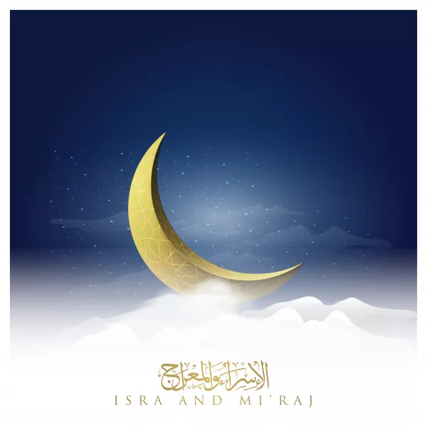 Free Download Isra Mi Raj Greeting Islamic Illustration Background With Moon - GFXLoad