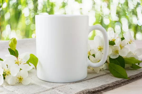 Mug Mockup With Apple Blossom
