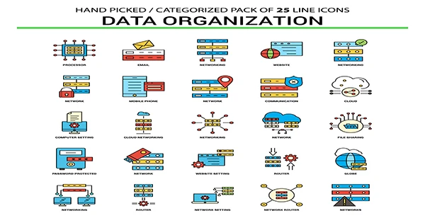 Data Organization Flat Line Icon Set