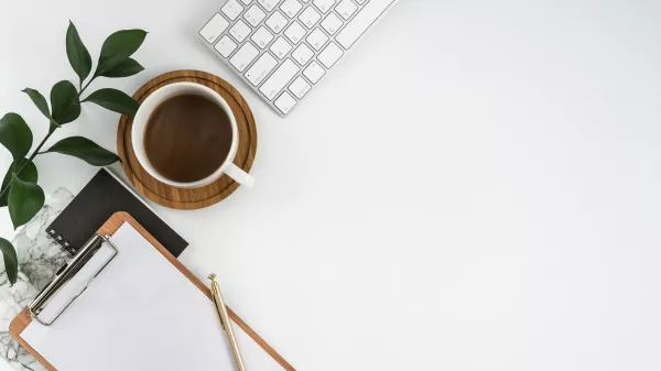 Free Download Top View White Office Desk Table With Copy Space Flat Lay - GFXLoad