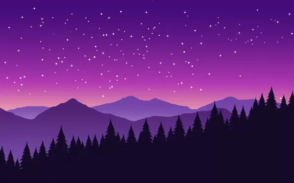 Wonderful Starry Night Pine Forest With Mountain